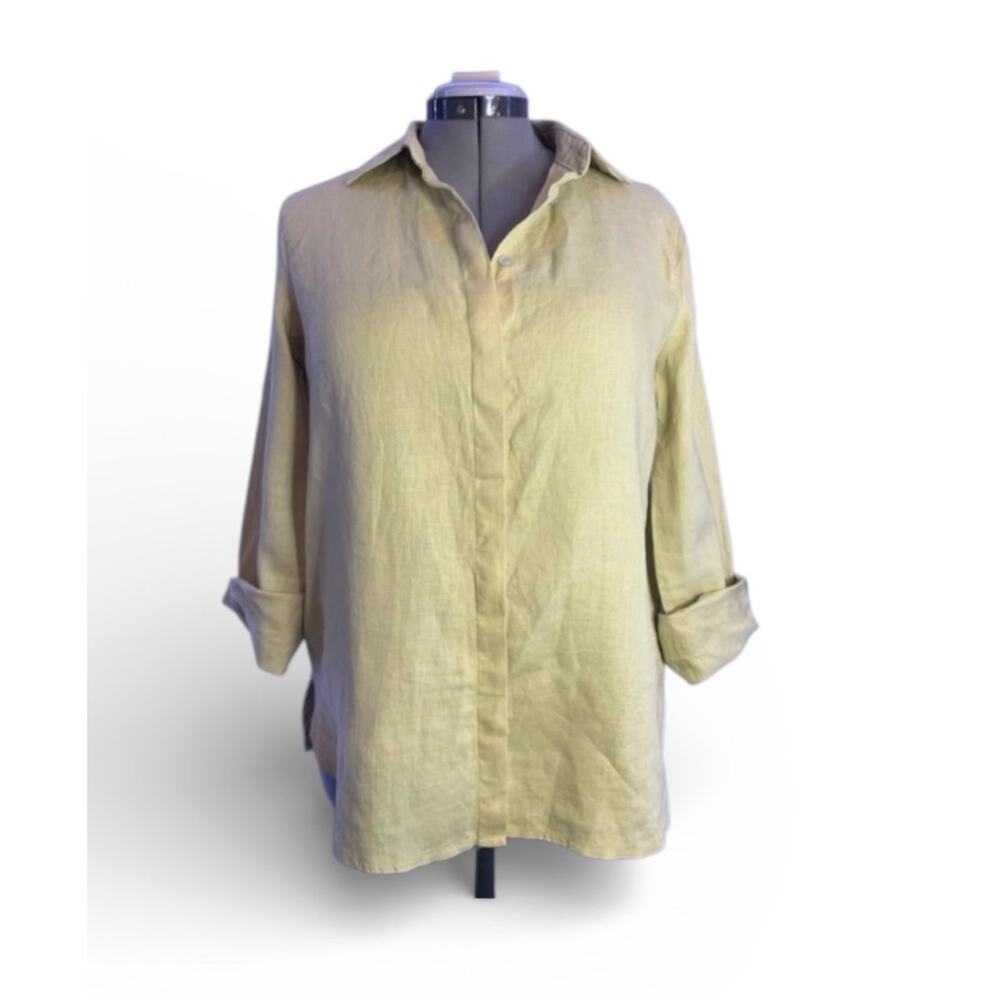 Urban Haus Ochre Yellow Linen Shirt, Women's Size S, Long Sleeve Resort Wear